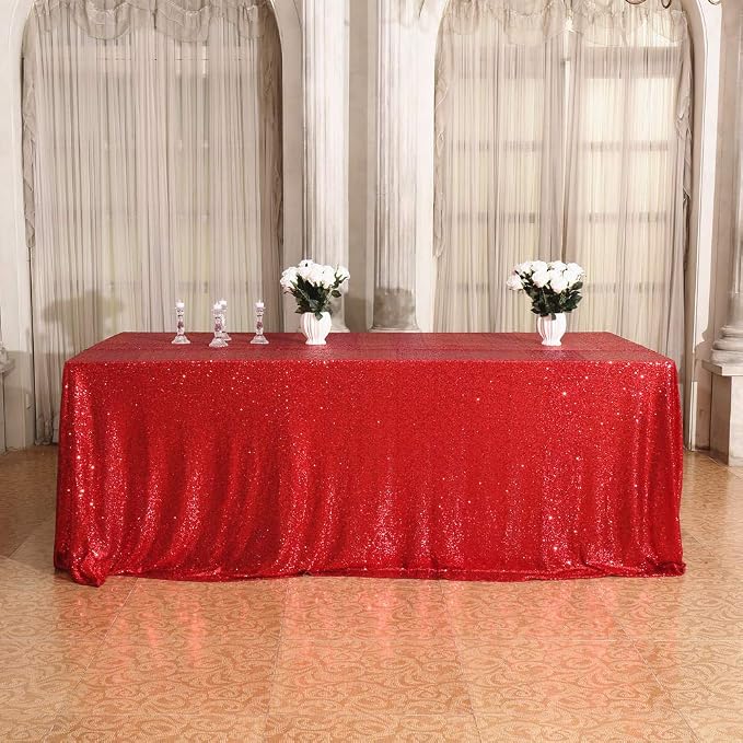 Juya Delight 90" x 132" Red Rectangle Sequin Tablecloth for Party Dinner Banquet Festival Wedding Anniversary Exhibition Dessert Table