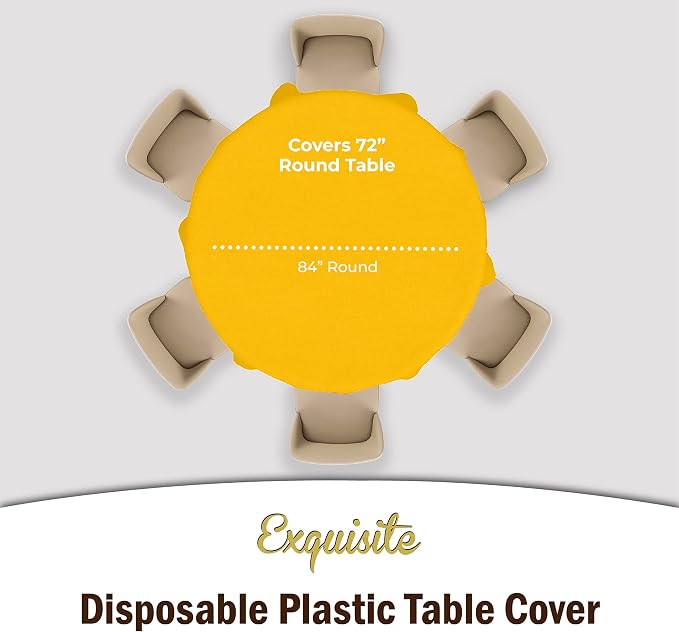 Exquisite Yellow Round Tablecloths Plastic Table Cloth Disposable 48 Pack 84" Inch Round Table Cloth Disposable Yellow Tablecloths Plastic Tablecloth Indoor/Outdoor Tablecloth Party Supplies