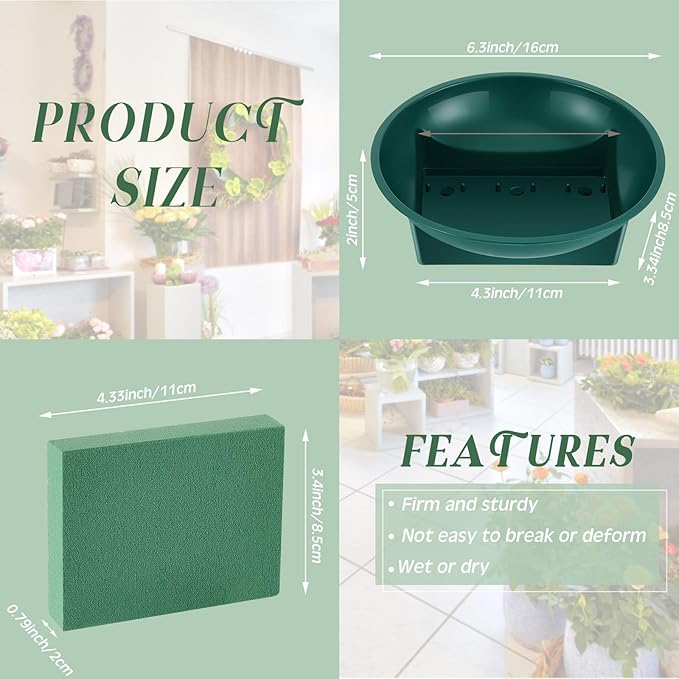 Sabary 12 Pack Large Size 6.3 Inch Floral Foam Round Bowls for Flower Arrangements Round Floral Supplies Flower Foam with Bowl Kit with Floral Foam Blocks for Table Party Wedding Festival Flower
