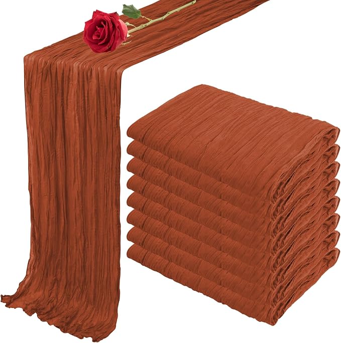 8 Pack 10 ft Terracotta Cheesecloth Table Runner 35 x 120 Inches Boho Gauze Easter Cheese Cloth Table Runners Romantic Sheer Table Runner for Wedding Centerpiece Bridal Shower Party Decorations