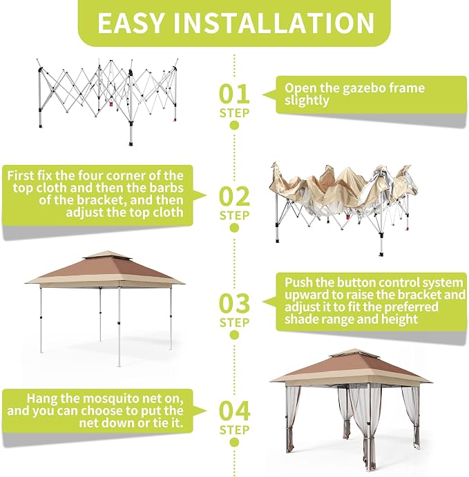GarveeLife 10x10 Canopy Tent, Pop Up Gazebo Tent with Mosquito Netting, Outdoor Canopy with 4 Sandbags & Wheeled Bag & Height Adjustable, Pop Up Gazebo for Patio Garden Backyard Lawn Deck