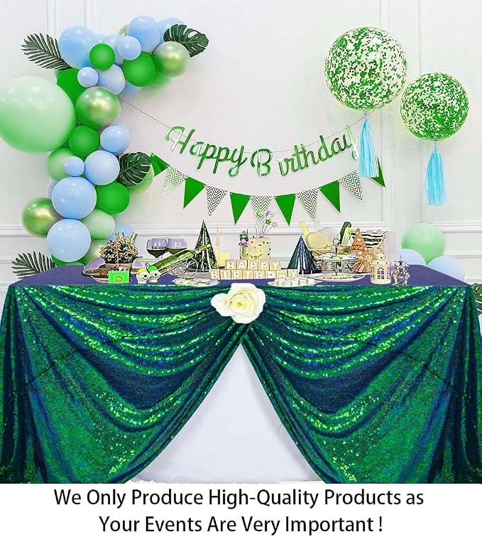 ShiDianYi Sequin Tablecloth Rectangle 50x72-Inch Iridescent Green Table Cloths for Parties Rectangular Table Cover Overlay Green Blue Sequin Fabric Linens Birthday/Baby Shower/Tea Party Decor