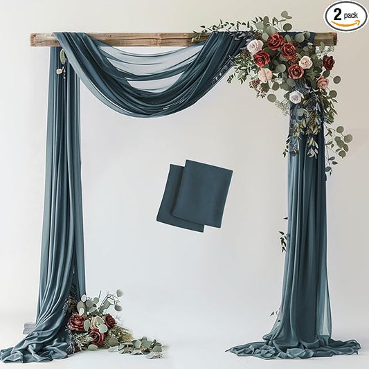 Wokceer Wedding Arch Draping Fabric Grey Blue 2 Panels 28.7" x 20FT Sheer Fabric Drapes Backdrop Arch Draping Fabric for Wedding Ceremony Birthday Party Bridal Shower Decoration