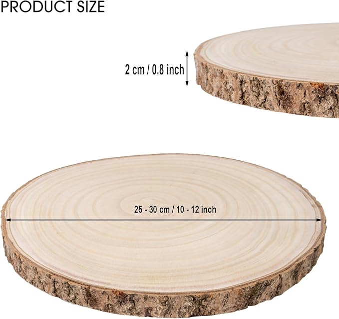 Large Wood Slices 4 Pcs 10-12 inch Wood Centerpieces for Tables, Natural Round Wood Circles Slices for Crafts/Table Decor/Wood Burning/DIY Projects/Christmas Ornaments/Rustic Wedding