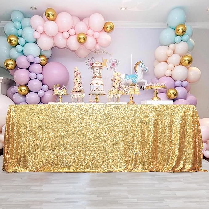 Eternal Beauty Gold Tablecloth, 50x50 Inch Sequin Square Table Cover for Valentines Cake Dessert Exhibition Party Birthday Events