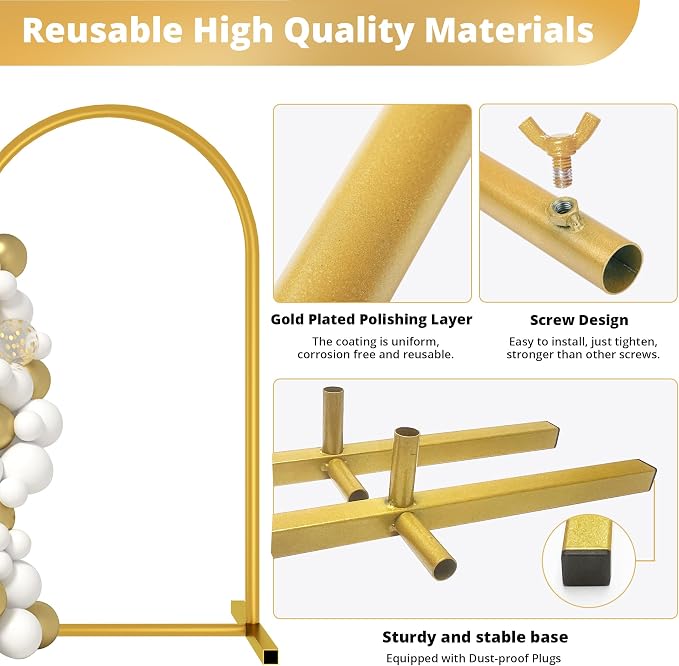 6 ft Gold Metal Balloon Arch Stand, Arch Backdrop Stand with Stable Base,Easy-to-Install Wedding, Birthday, Baby Shower & Garden Party Decoration
