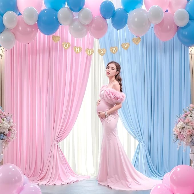 Pink Blue Backdrop Curtains for Gender Reveal Boy or Girl Parties Wrinkle Free Photo Curtains Backdrop Drapes Fabric Decoration for Birthday Party Baby Shower 5ft x 8ft,2 Panels