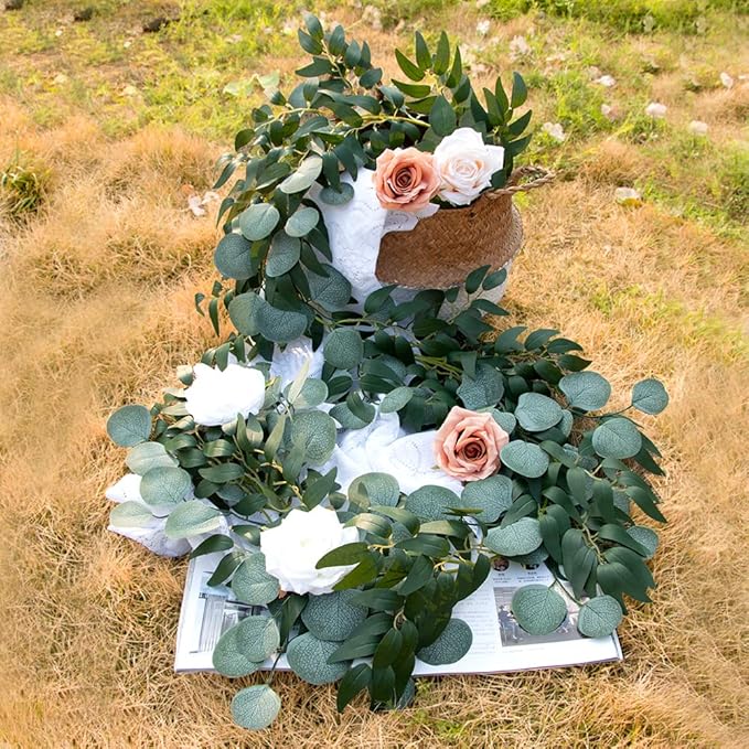 3Pcs Fake Eucalyptus Vines, 6.5FT Silk Ivy Garland, Odorless Lush Green Leaves Artificial Hanging Plants, Boho Forest Greenery Decor for Home, Classroom, Wall,Party, Wedding Decoration