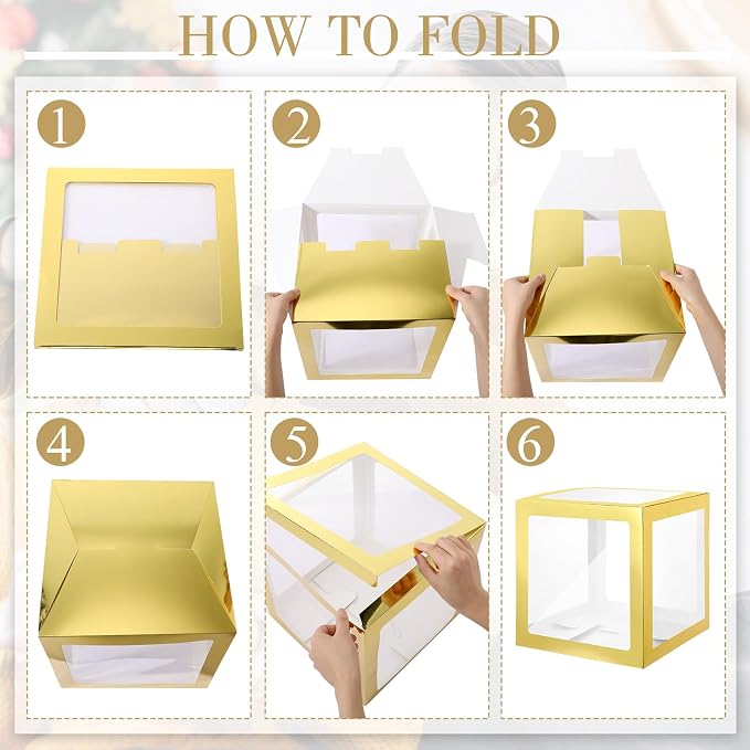 Thyle 12 Pcs Transparent Balloon Boxes Clear Balloon Boxes with 99 Letters for Baby Shower Gender Reveal Grad Birthday Party Bridal Wedding Anniversary Backdrop Decoration (Gold)