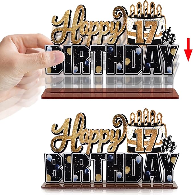 LINGTEER Happy 17th Birthday Gold Acrylic Table Topper Centerpieces Set - Cheers to Seventeen Years Old Birthday 17th Bday Party Gift Decorations.