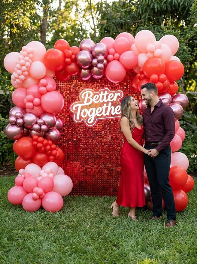 Red Shimmer Wall Backdrop 24 Panels Cover 6 x 4 Ft, Photo Backdrops for Wedding,Anniversary,Birthday,Party Decoration