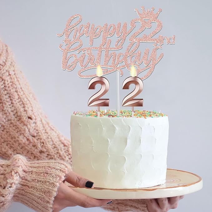 22nd Birthday Decorations for Women, Include 22nd Birthday Sash and Tiara, Cake Topper and Candles, Number Balloons, 22 Year Old Gifts for Her
