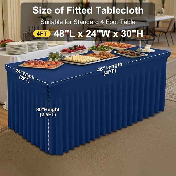 Smiry Spandex Tablecloth, Elastic Fitted Stretch Tablecloth for 4FT Rectangle Tables, Waterproof Washable Table Cover Skirt for Outdoor, Wedding, Banquet & Parties (Navy, 48Lx24Wx30H Inch)