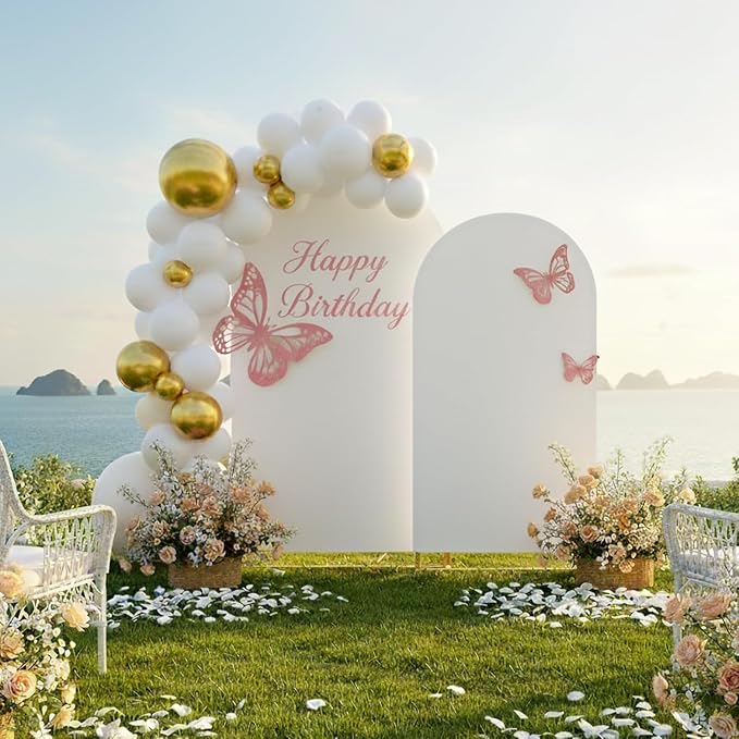 Metal Arch Backdrop Stand and Cover Set, 8FT, 6.6FT Party Backdrop, Easy to Assemble, Backdrop Stand for Parties, Birthday, Baby Showe