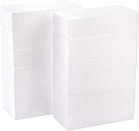 YOUEON 12 PCS Craft Foam Blocks, 8x4x2 Inch White Thick Foam Rectangle Blocks, Polystyrene Bricks for Arts and Crafts, Sculptures, Modeling, Packing, School, Home