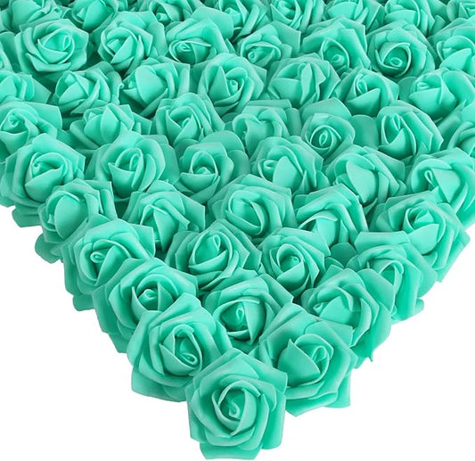 Fake Roses,200PCS Artificial Stemless Roses 1.97in Foam Roses Flower Heads for Craft DIY Wedding Party Home Decoration(Teal Green)