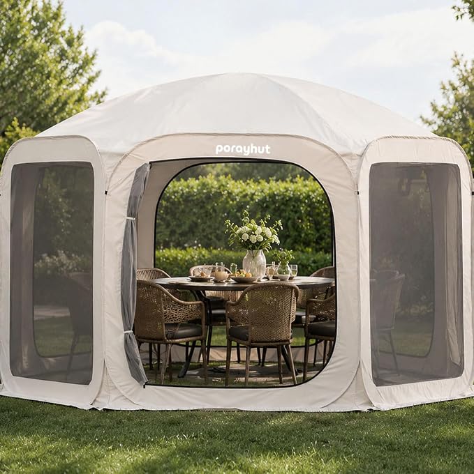 Porayhut Pop up Screen House Tent 12x12FT Sun Shelter with Breathable Mesh Doors,Portable Camping Tent Without Waterproof Floor,Screen Canopy Outdoor for Family Friends Party in Backyard,Park