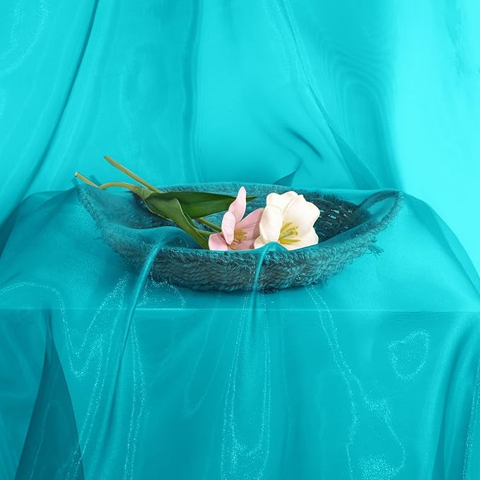 P Pothuiny Sheer Organza Fabric by The Yard, 10 Yards x 60 Inch Wide Bridal Teal Organza Tulle Fabric Roll Shiny Gauze Fashion Dress Sewing Craft for Wedding Party Decorations Backdrop