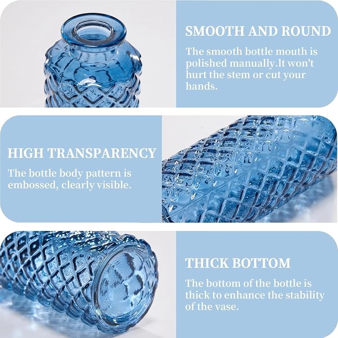 Mini Bud Vases Centerpieces for Tables,Clear Bud Vases for Flowers,Small Flower Vases Suitable for Birthday Party,Anniversary,Wedding Reception,Baby Shower (Blue, 12PCS)