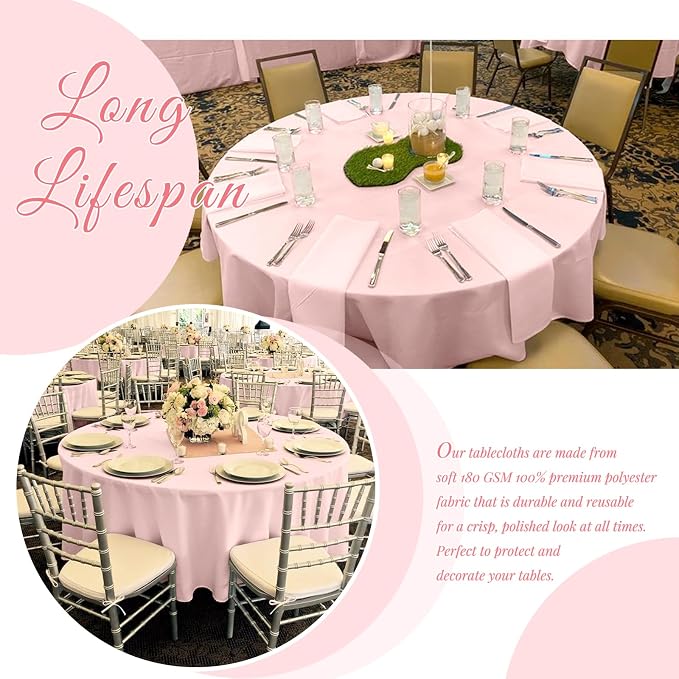 Showgeous 4 Pack Pink Round Tablecloth 90 Inch Washable Polyester Tablecloths for Round Tables Stain Resistant and Wrinkle Table Cloth Decorative Fabric Table Cover for Dining Wedding Party Banquet