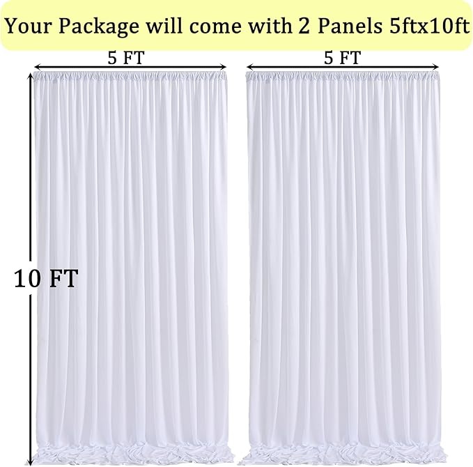 NSSONBEN 10x10 ft Wrinkle Free White Backdrop Curtains for Parties, Polyester Photo Backdrop Drapes 2 Panels 5x10ft for Wedding Birthday Party Photography Background Indoor Outdoor