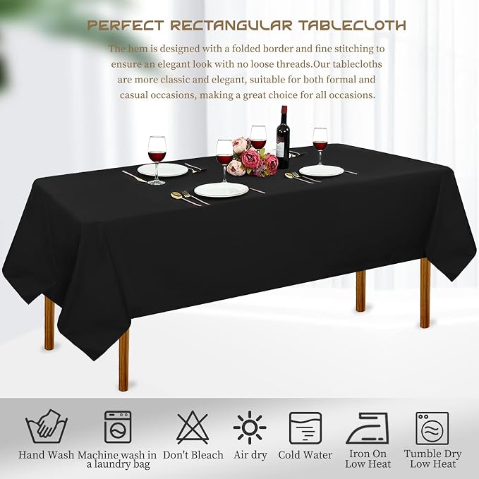4 Pack Black Tablecloth - 60 x 102 Inch Rectangle, Wrinkle Resistant Washable Polyester Table Cover for Wedding, Dining Table, Buffet Parties and Camping
