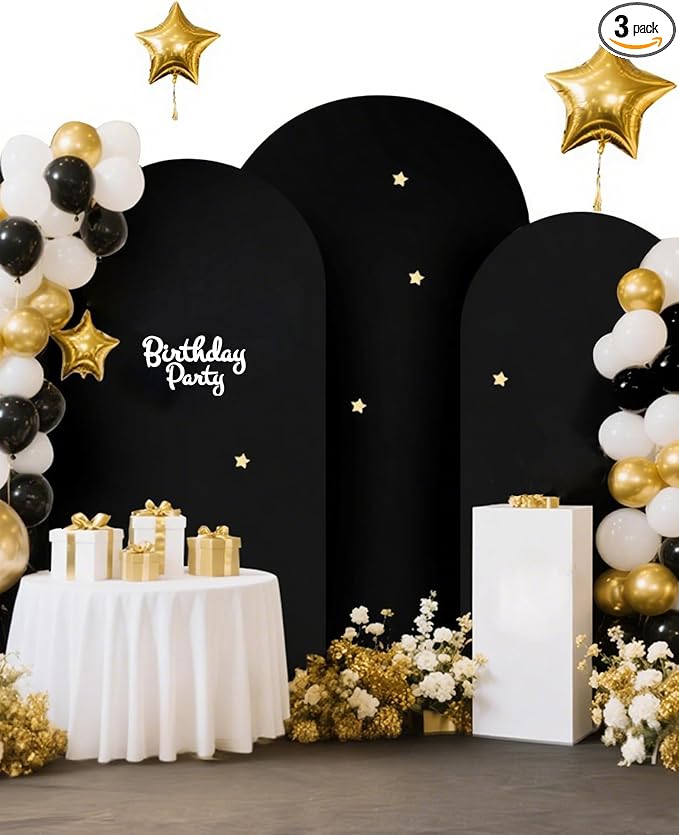 Hemmotop Black Arch Backdrop Cover, Set of 3 (7.2/6.6/6 ft) Wedding Arched Stand Cover, Spandex Arch Covers Stretchy Backdrop for Birthday Party, Baby Shower, Graduation, Decoration, 3 Pieces