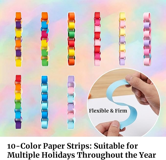 300 Paper Chain Garland Strips Kit with 59ft 72PCS Pennant Banner Flags & 30 Pack 12 in Balloons, Pre Cut Paper Chain Strips with 492ft Crepe Paper Streamers for Party Birthday Decoration