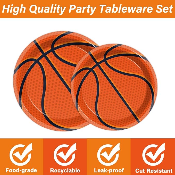 ZOIIWA 200 PCS Basketball Birthday Tableware Disposable Basketball Plates Napkins Party Supplies Sports Theme Dinnerware Set Basketballs Team Baby Shower Party Decoration Serve 50 guest