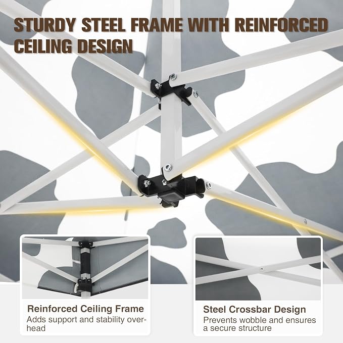 EAGLE PEAK 5x5 Pop Up Canopy Tent Instant Outdoor Canopy Easy Set-up Straight Leg Folding Shelter, Cow Print