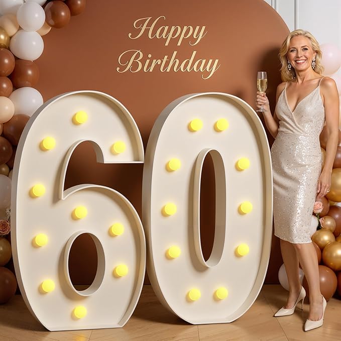 Tongjoy 4FT Marquee Numbers 60, Light up Numbers for 60 Birthday Decoration, Large Light Up for 60 Years Old, Anniversary Party Decor Birthday, Happy 60th Birthday Decorations