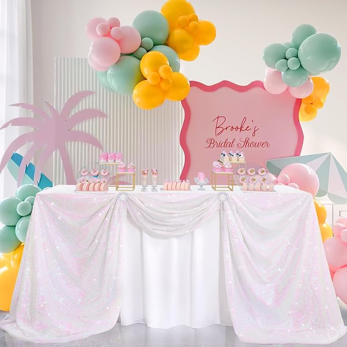 B-COOL White Iridescent Sequin Tablecloth Mermaid Table Cloth Overlays Rectangle Sequins Table Linen Seamless Rectangle Tablecloth for Wedding Parties Birthday 60x102inch