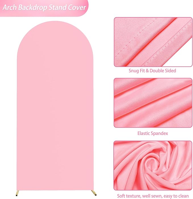 Wokceer 6FT Wedding Arch Cover Spandex Fitted Wedding Arch Stand Covers Round Top Chiara Arch Backdrop Cover for Birthday Party Ceremony Banquet Decoration Pink