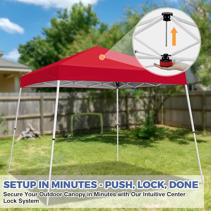 COOS BAY 10x10 Pop Up Canopy Tent, Portable Outdoor Shelter with Carry Bag for Tailgate, Party, Beach, Picnic, and Camping, 10x10 Base 8x8 Top, Red