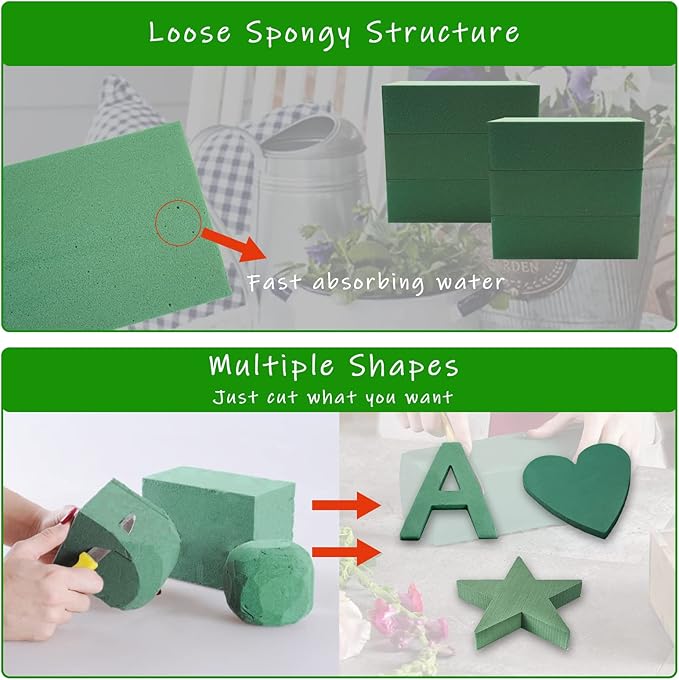 Prashent 8Pcs Floral Foam Blocks,Green Wet Dry Flower Foam Plant Foam for Fresh & Artificial Flower Arrangements DIY Craft 5.5”L X 3.1”W X 1.7”H