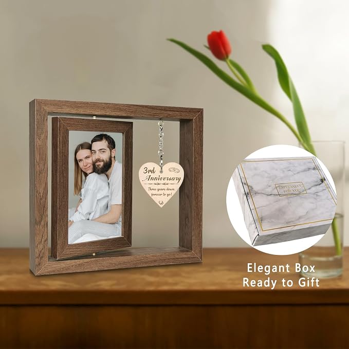 EYITUPC 3 Year Wedding Anniversary Picture Frame Gifts, 3RD Anniversary Frame for Her Him Husband Wife (Display Two 4x6)