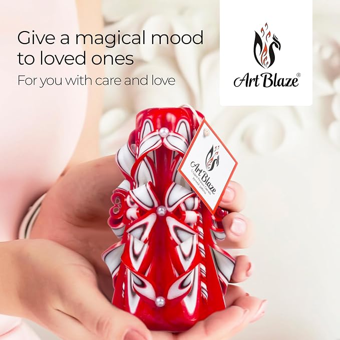 Carved Candles - Handmade Decorative Large Candle – Tall Long Burning Cute Spiral Candles for Women – Table Candle for Home Decor, Cozy Cottage Core Gift - Christmas Gift for Mom - Red