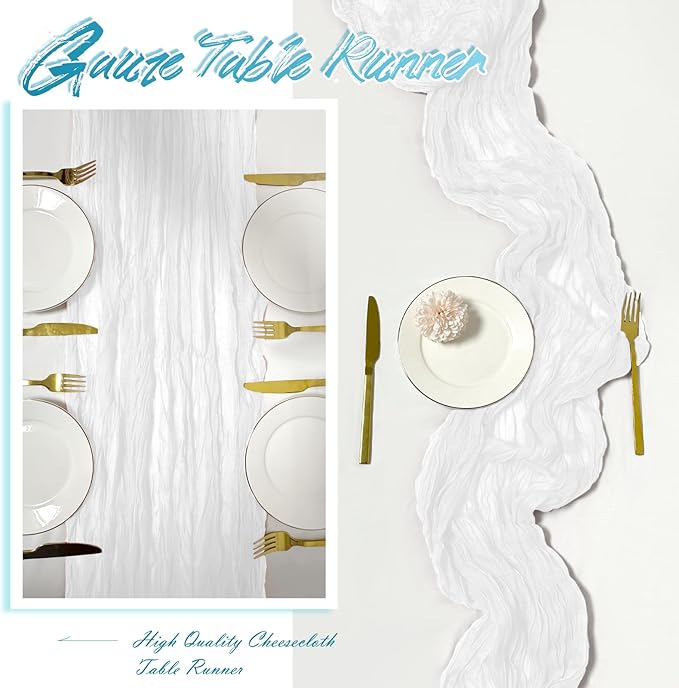 30 Pack White Cheesecloth Table Runner 17 x 108 inch Cheese Cloth Table Runners 9ft White Table Runner Rustic Romantic Sheer Gauze Runner for Wedding Party Baby Shower Table Decoration