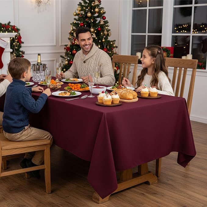 Fitable 8 Pack Rectangle Tablecloths: Stain Resistant Wrinkle Free Table Clothes, Washable Reusable Polyester Table Covers for Wedding Party Birthday Banquet Reception(Burgundy, 60x102 Inch)