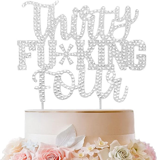 LINGTEER Happy 34th Birthday Funny Silver Rhinestone Cake Topper - Cheers to 34 Years Old Birthday Party Cake Centerpieces Topper Decorations Gift Sign.