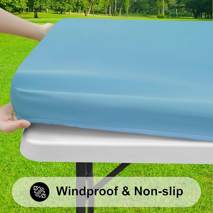 Smiry 3 Pack Rectangle Table Cloth, Elastic Fitted Flannel Backed Vinyl Tablecloths for 8ft Folding Tables, Waterproof Wipeable Table Covers for Indoor, Outdoor, Camping and Picnic (Aqua, 30"x96")
