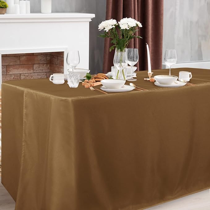 Obstal 2 Pack 4ft Tablecloths for Rectangle Tables - Water Resistant Washable Fabric Polyester Rectangle Table Cover Protector for Wedding, Banquet and Trade Shows, 48L x 24W x 30H Inches, Coffee
