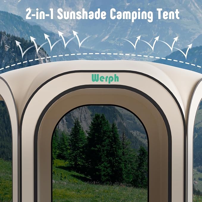 Werph 12x12 Pop Up Screen Tent, Mosquito Net Gazebo, UV Resistant, Beige | Roof Waterproof Screen Canopy, Quick Setup Outdoor Shelter for Backyard, Patio, Garden, Picnic, Camping and Events