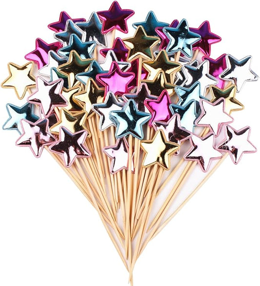 ECYC 50 Pcs Star Glitter Cake Topper, Twinkle Cupcake Picks for Wedding Birthday Baby Shower Party,Mixed Color