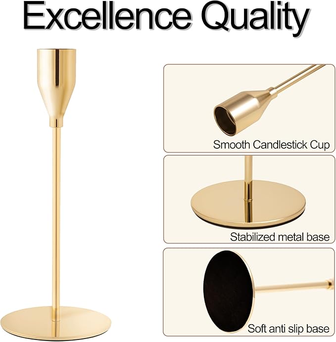 Taper Candle Holders,Tall Metal Candlestick Holders,French Gold,Set of 54,Three Heights,Candle Stick Holder Bulk for Wedding Centerpiece Decoration,Dinning,Festival,Party or Home Decor ﻿