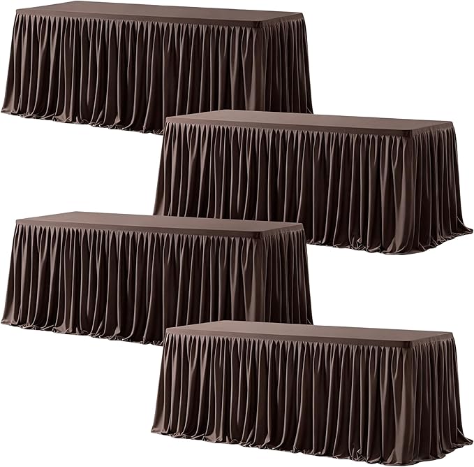 Wish Care 4 Pack Brown Rectangle Table Clothes for 6 Foot Tables, Polyester Fitted Tablecloths 6ft Stretch Table Cover for Wedding, Birthday, Parties, Trade Show, Craft Show