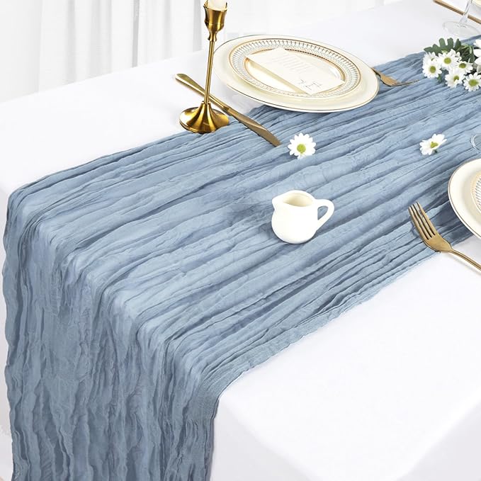12 Pack Dusty Blue Cheesecloth Table Runner 10Ft Spring Gauze Cheese Cloth Table Runner 35x120 Inch Boho Sheer Rustic Fabric for Party Decor Baby Shower Wedding Decorations