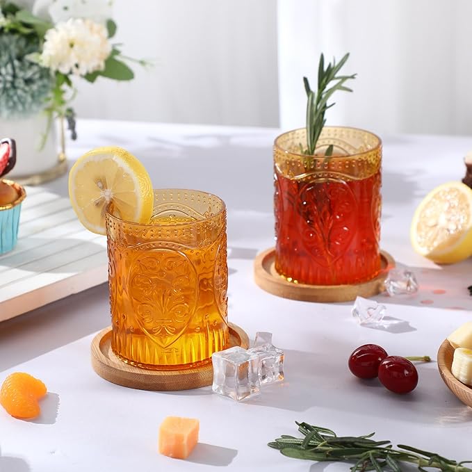 Qinyoung 24 Plastic Vintage Drinking Glasses 8.5oz Stemless Retro Embossed Wine Glasses Shatterproof Reusable Cups for Baby Shower Wedding Reception Grand Event Party (Yellow)