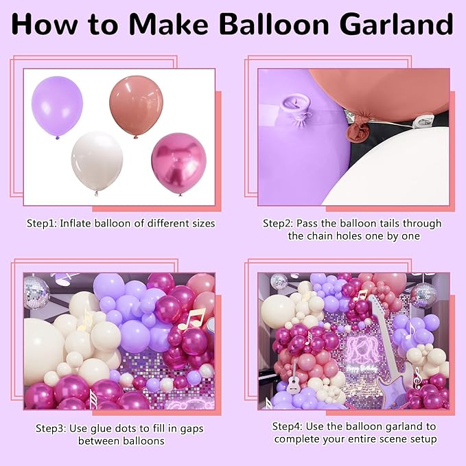Pink and Purple Balloon Garland Arch Kit, 125pcs Dusty Pink Pastel Lavender Purple Metallic Red White Latex Balloon for Girl Women Birthday Bridal Baby Shower Butterfly Fairy Princess Party Decoration