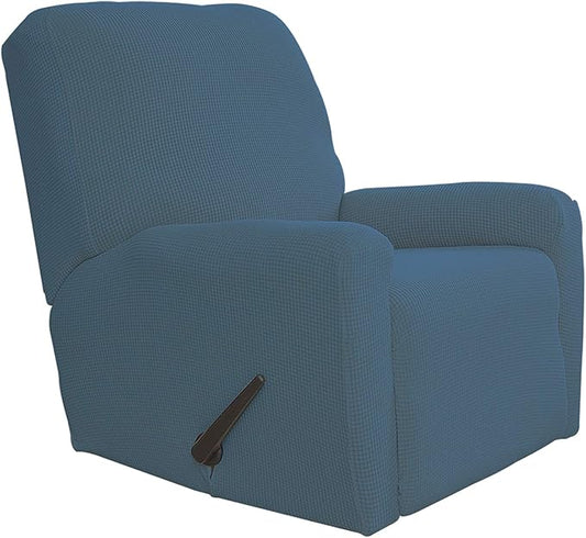 Easy-Going Recliner Stretch Sofa Slipcover Sofa Cover 4-Pieces Furniture Protector Couch Soft with Elastic Bottom,Polyester Spandex Jacquard Fabric Small Checks(Recliner,Bluestone)